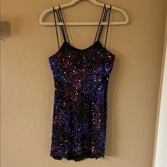 Vintage Black Tie Oleg Cassini Shades of Purple & Black Sequin Mini Dress 4 - Picture 8 of 17